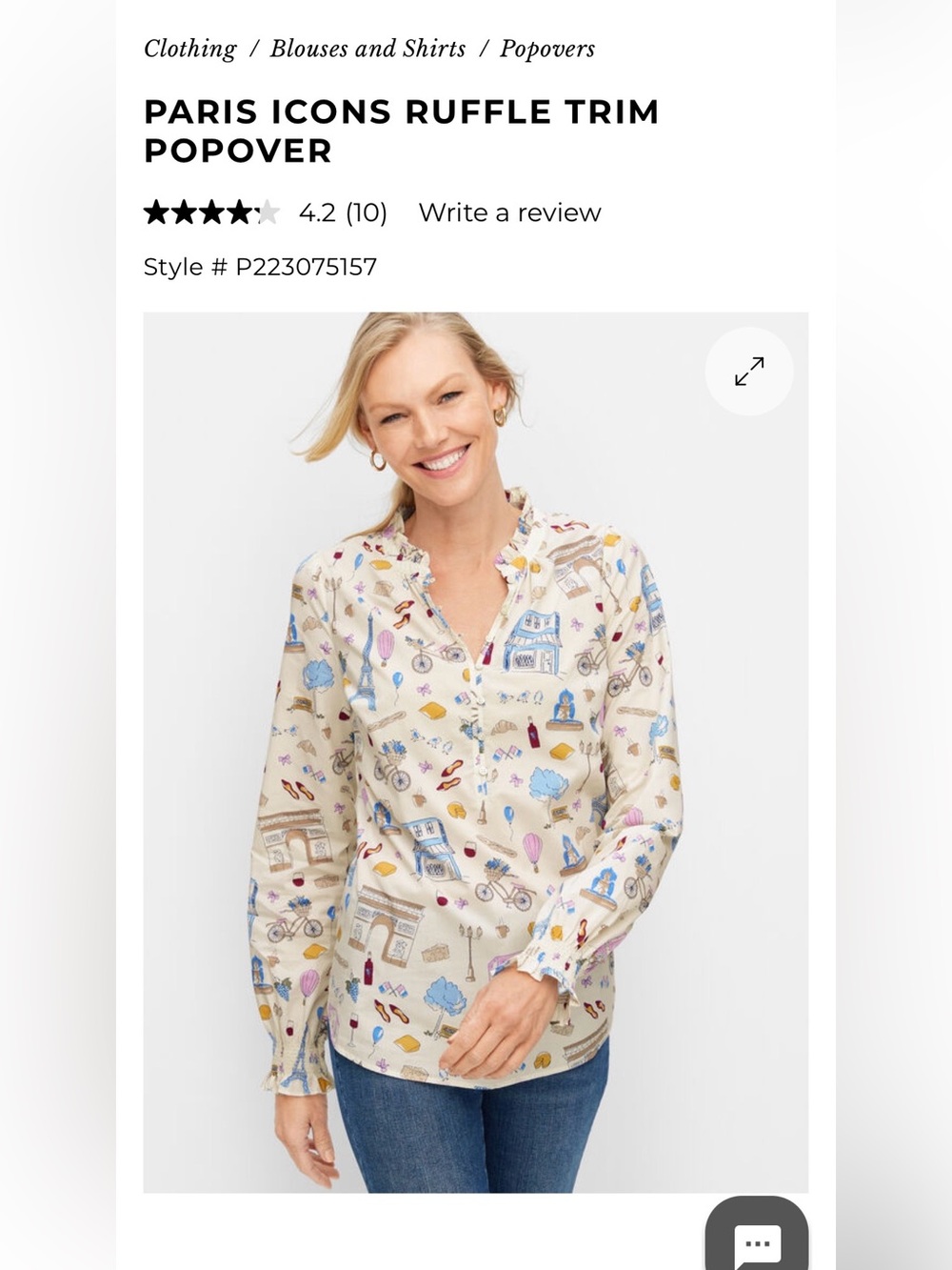 Talbots Paris Icons Ruffle Trim Popover